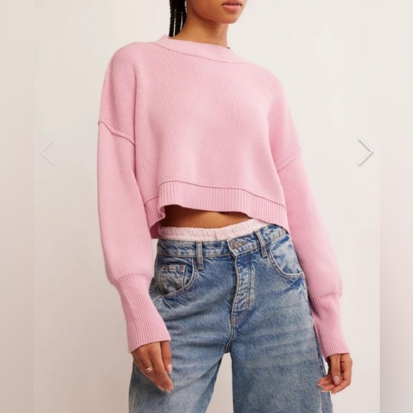 Free People Pink Cropped Crew Neck Sweater - Picture 4 of 6